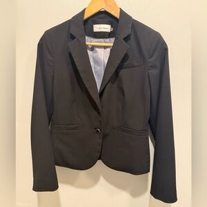 Calvin Klein Black Petite 8P Cropped Blazer Stretch Career Jacket